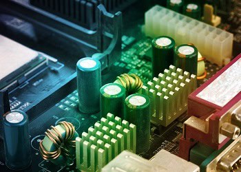 Modern electronic board, motherboard close-up